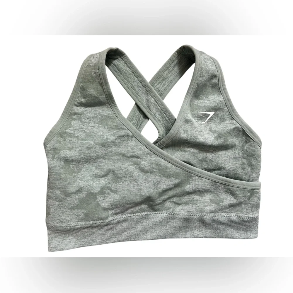 Gymshark Women's Green Camouflage Sports Bra Measurements Listed No Size Tag